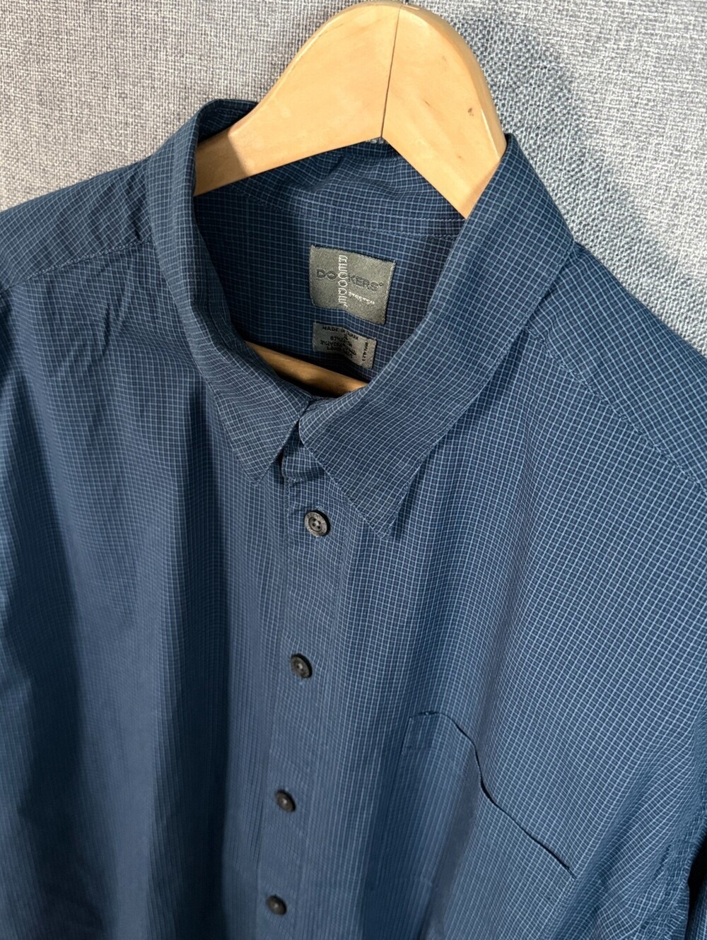 Dockers Performance Stretch Long Sleeve Button Down Shirt Size XL Navy Check